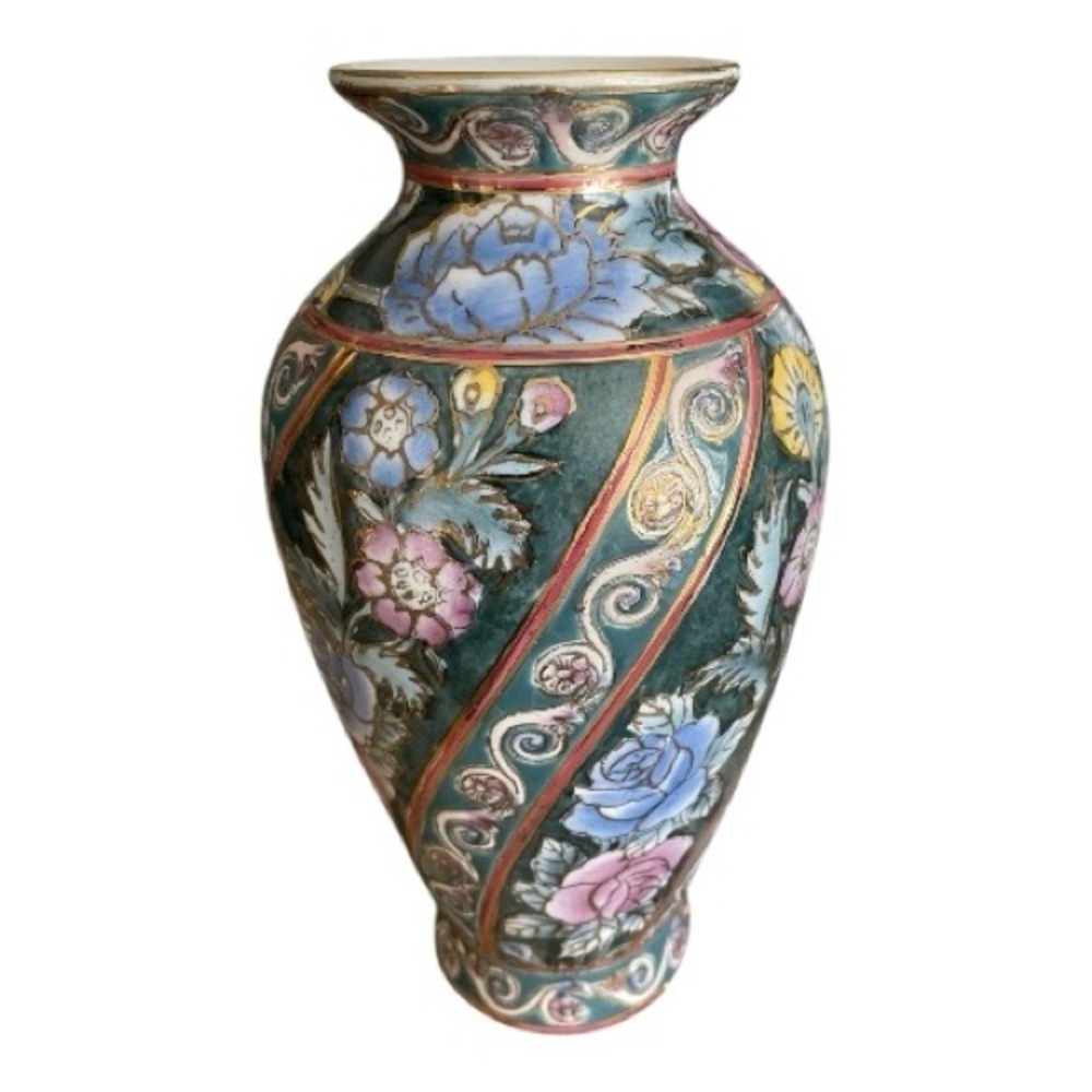 Vintage Cloisonné Vase, Andrea By Sadek Hand Painted Floral Design.
